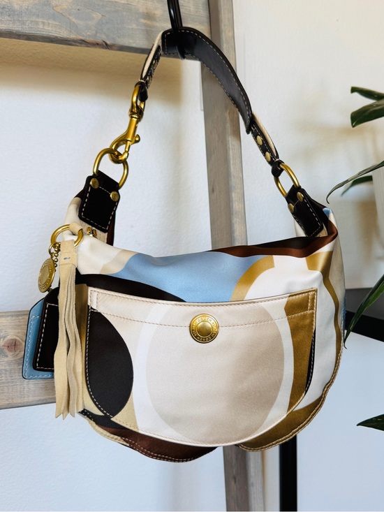 Coach Handbags - Coach 🩵🤎  Soho 10105 Satin Scarf Print Hobo Shoulder Bag Blue Brown Y2K Tassel